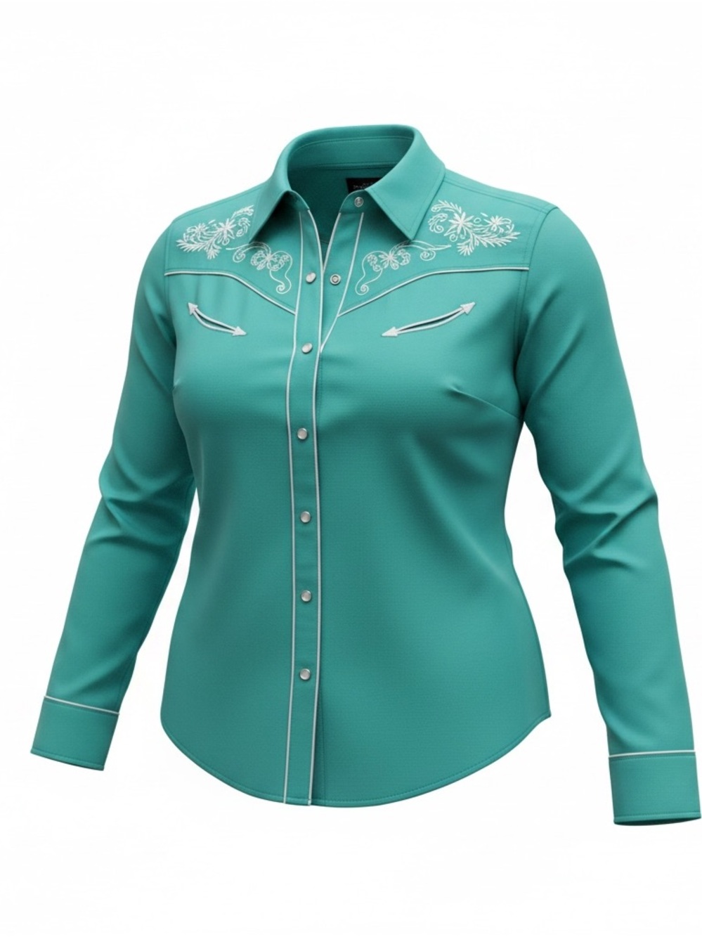 Salvaje Oeste Green Teal Embroidered Pearl Snap Button Western Rodeo Shirt 3X